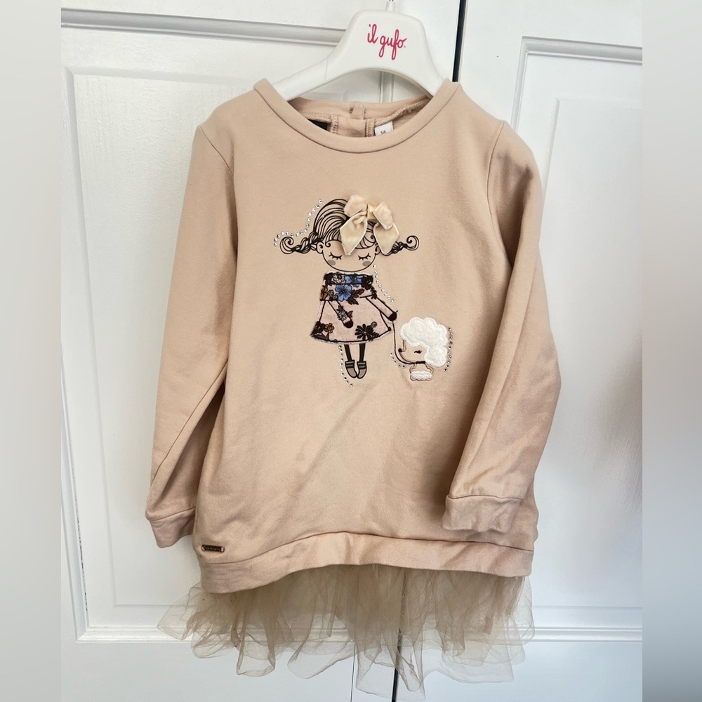 SARABANDA ITALY Adorable Beige Kids Dress with Doll Design